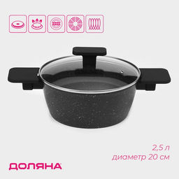 Кастрюля Доляна Первый дом, 2.5 л, d=20 см, с крышкой, антипригарное покрытие, индукция, алюминий, чёрная