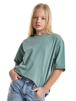Футболка фисташковая детская хлопок подросткам 22-7627 фисташковый - Mini maxi фото 9