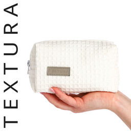 Косметичка женская на молнии TEXTURA, объёмная, маленькая, вафельная текстура, мягкая, белая