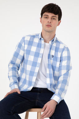 Мужская голубая рубашка с длинным рукавом Неожиданная скидка в корзине