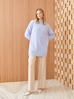 Yar?m Bal?k?? Yaka D?z Uzun Kollu Kad?n Triko Tunik