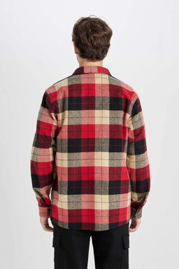 Мужская бордово-красная фланелевая рубашка с длинными рукавами и воротником-поло стандартного кроя в клетку Lumberjack - Defacto фото 10