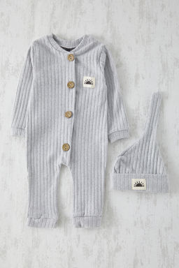 Gri Erkek Cocuk Pamuklu Dokuma Etiketli Sapkal? Uzun Tulum TKDSS25TU00004