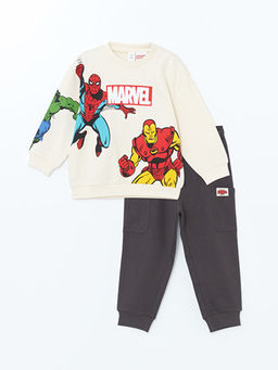 Bisiklet Yaka Spider-Man Bask?l? Erkek ?ocuk Sweatshirt ve E?ofman Alt 2li