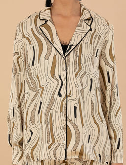 Krem Regular Fit Uzun Kollu Saten G_mlek