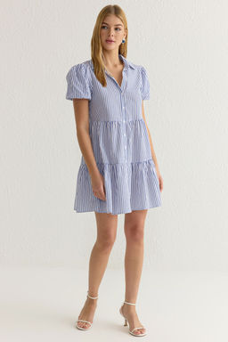 TRENDYOLMILLA Ekru Cizgili Mini Poplin Dokuma Gomlek Elbise TWOSS25EL00024  фото 3