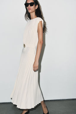 PLEATED MIDI DRESS WITH BELT - Zara фото 12