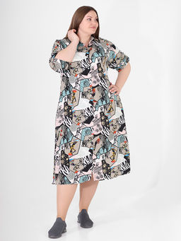 Платье-рубашка с авангардным принтом - Almond фото 4