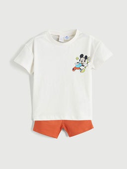 Mickey Mouse Bask?l? Erkek Bebek Ti??rt ve ?ort 2li