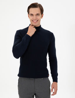 Erkek Slim Fit Yar_m Bal_k__ Yaka Lacivert Kazak - U.s. polo assn фото 3