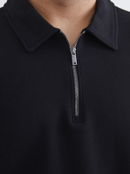 B?y?k Beden Polo Yaka Erkek Sweatshirt