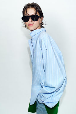 CAMISA RAYAS MANGA ABULLONADA / Azulina - Zara фото 4