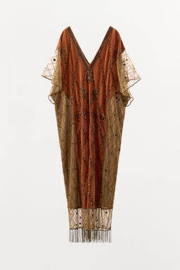 LIMITED EDITION VELVET, SEQUIN, AND BEADED CONTRAST DRESS - Zara фото 5