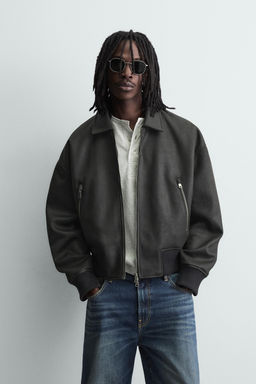 LEATHER EFFECT BOMBER JACKET - Zara фото 2