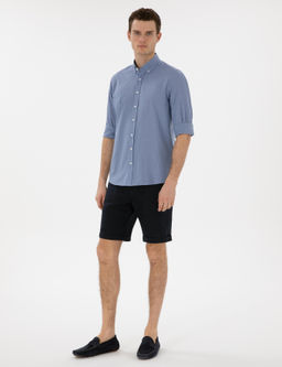 Рубашка Slim Fit синяя льняная