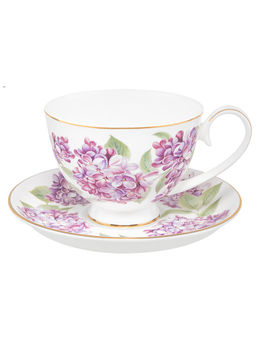 Чайная пара 2 пр. 300 мл 12,5*9,5*7 см "Сирень" на ножке, фарфор NEW BONE CHINA