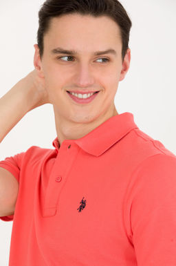 Мужская базовая футболка лососевого цвета с вырезом поло - U.s. polo assn фото 3