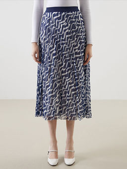 Beli Lastikli Desenli ?ifon Kad?n Pileli Etek