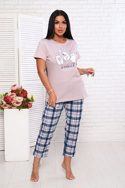 Костюм с брюками, принт, розово-бежевый (935-1)