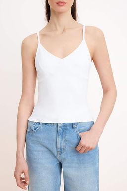 Siyah Fitted/Vucuda Oturan V Yaka Ince Ask?l? Kolsuz Poliamid Orme Atlet TWOSS26AL00022 - Trendyolmilla фото 7