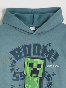 Kap??onlu Minecraft Bask?l? Erkek ?ocuk Kal?n Sweatshirt