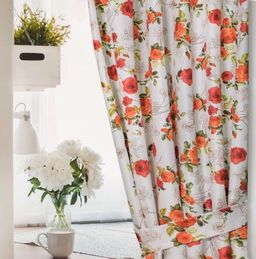 1035/PB/155, ТЕРРАКОТОВЫЕ РОЗЫ, тефлоновая пропитка, ГОТОВАЯ ШТОРА: высота 1,8 м ширина от 1,5 м (см. последнюю цифру артикула), ширина ленты 40 мм, ШТОРНАЯ ЛЕНТА