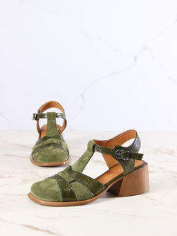 Босоножки 5038.23663bе.Зеленый наплак+оливковая замша