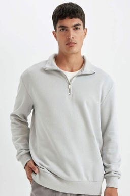 Comfort Regular Fit Rahat Kal?p Dik Yaka Fermuarl? Kal?n Basic Duz Sweatshirt - Defacto фото 11