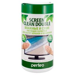 Perfeo чистящие салфетки "Screen Clean Double", 50 сухих и 50 влажных, в тубе (шт.)