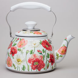 ЧАЙНИК AGNESS БЕЛЫЕ МАКИ СО ВСТРОЕННЫМ СВИСТКОМ И ФИЛЬТРОМ 1500 МЛ