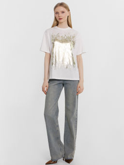 Футболка женская белая с золотистой отделкой белый +печать6 112678 - Mark formelle фото 3