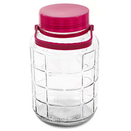 Банка стеклянная с крышкой Консервация 5л, д17см, h30см, две крышки: пластмассовая, пластмассовая винтовая крышка, с ручкой (Китай)