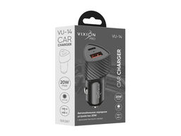 Зарядное устройство автомобильное Vixion "VU-14" 3А (GS-00032126) 20W, 2 выхода: Type-C PD + USB QC3.0, черное