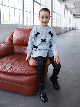 Bisiklet Yaka K?z ?ocuk Triko Kazak