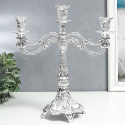 Металлический подсвечник на 3 свечи «Канделябр. Узорный», под серебро, 13×30×28 см