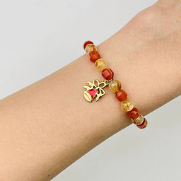 Браслет из Цитрина и Сердолика с подвеской "колокольчик" 17 см