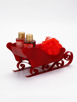 Подарочный набор новогодний в санях: 2 геля для душа, соль для ванны и мочалка, URAL LAB