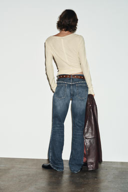 TRF SLUNG LOW-RISE STUDDED JEANS - Zara фото 6
