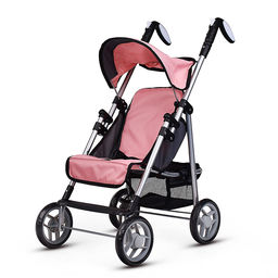 Коляска для кукол металлическая, складная, прогулочная с козырьком, с корзиной, цвет розовый, в пакете