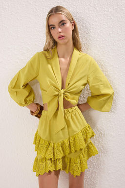 Trendyolmilla Beyaz Crop Dokuma Baglamal? Flaml? Pamuk Plaj Bluz TBESS24BZ00006  фото 3