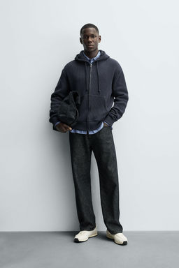 WAFFLE TEXTURED ZIP-UP SWEATSHIRT