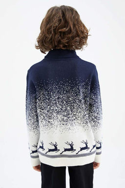 Свитер с воротником на рождественскую тематику для мальчика - Defacto фото 5