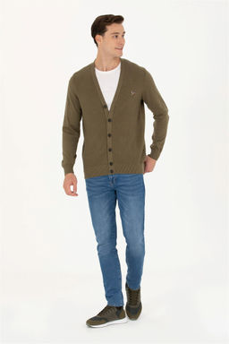 U. S. Polo Assn Мужской базовый трикотажный кардиган цвета хаки меланж - U.s. polo assn фото 11