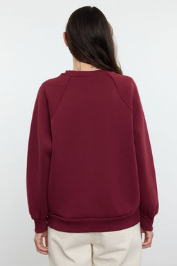 Bordo Relaxed/Rahat Kal?p Basic Reglan Kol Bisiklet Yaka Orme Sweatshirt TWOAW24SW00104