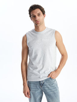 Bisiklet Yaka Bask?l? Erkek Kolsuz Ti??rt