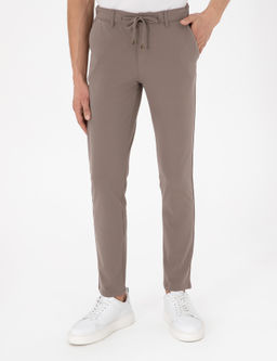 Bej Slim Fit Esnek Jogger Kanvas Pantolon