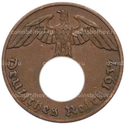 Монета 1 рейхспфенниг 1937 года A Германия