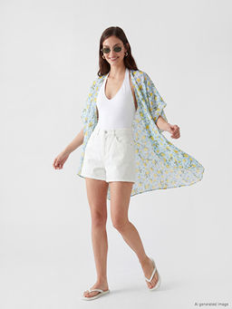?al Yaka Limon Desenli Kad?n Kimono