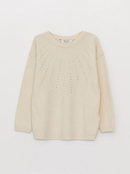 Bisiklet Yaka Ta? Bask?l? Uzun Kollu K?z ?ocuk Triko Kazak - Waikiki фото 3