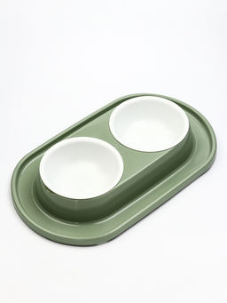 Миска двойная для животных «Мур-мяу», 300 мл, на подставке, пластик, цвет фисташковый